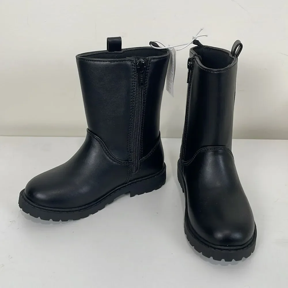 NWT Black Faux Leather Boots Todder Girls 9 Old Navy Zip Up
